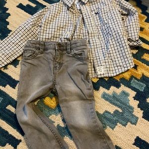 18 month old skinny jeans and button up shirt